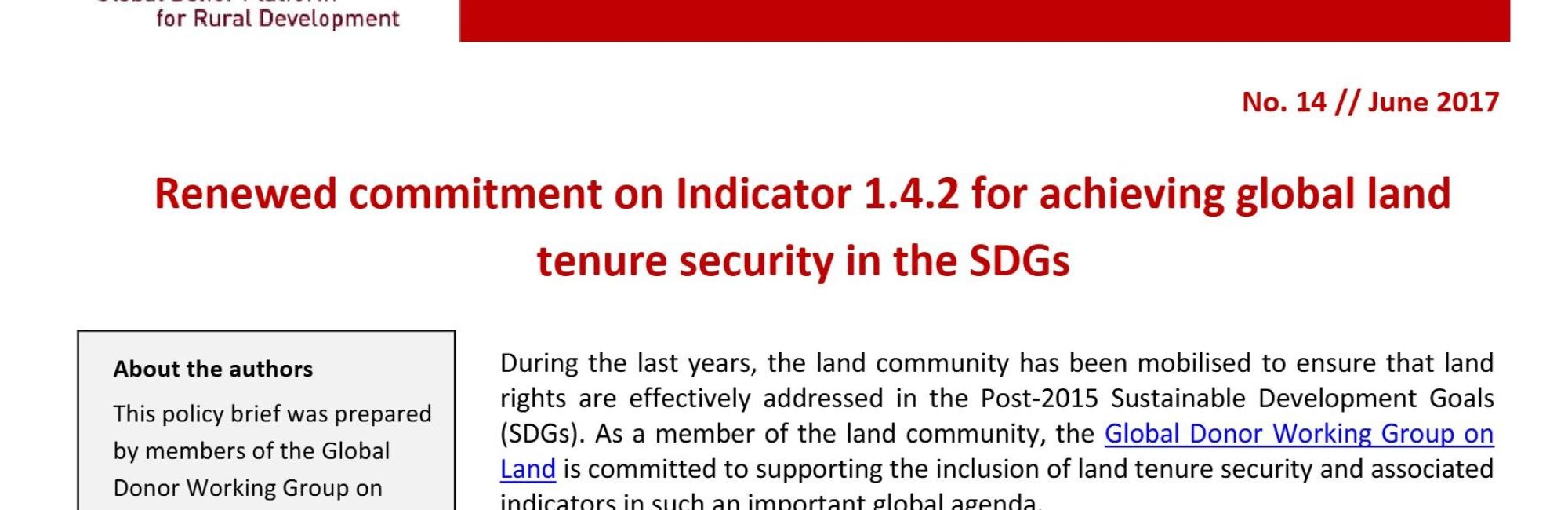 Renewed commitment on indicator for achieving global land tenure security in the SDGs