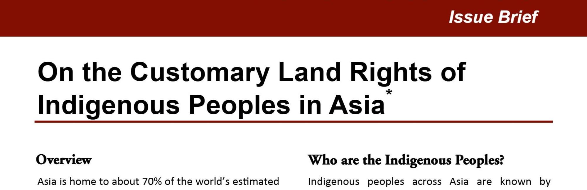 On the customary rights of indigenous peoples in Asia