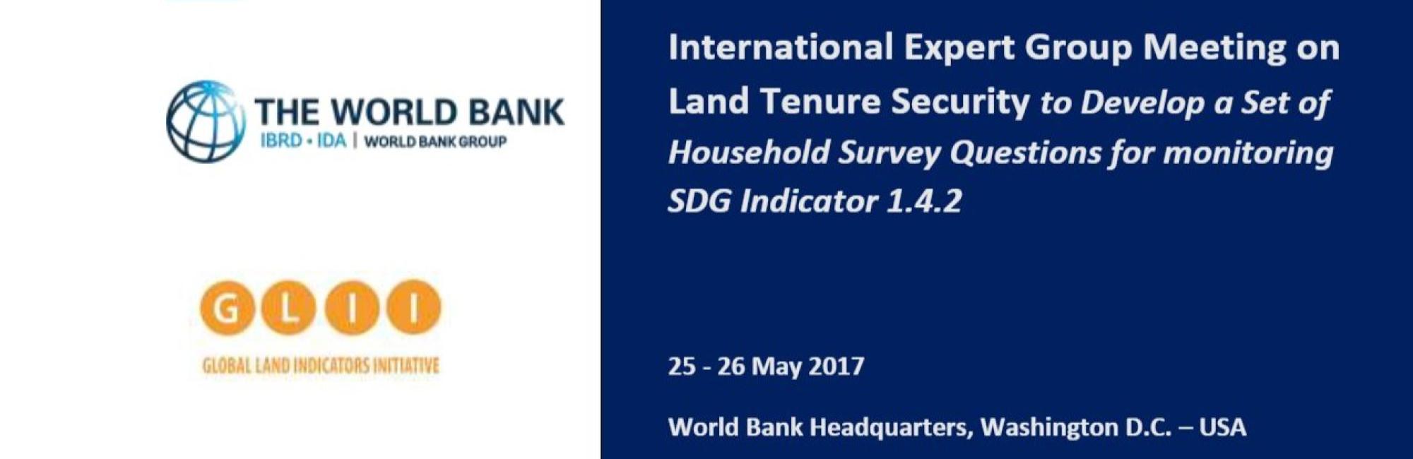International EGM on Land Tenure Security to Develop a Set of Household Survey Questions for monitoring SDG Indicator 1.4.2
