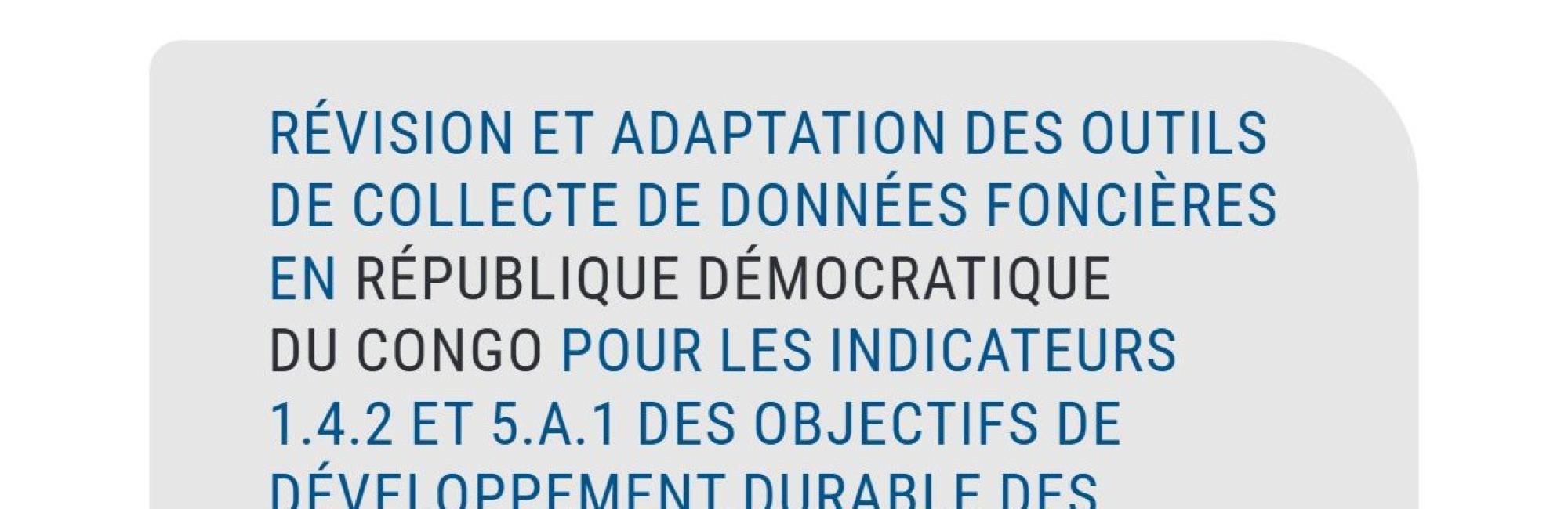 Revision and adaptation of land data collection tools in the DRC for indicators 1.4.2 and 5.a.1 of the United Nations Sustainable Development Goals (Fr)
