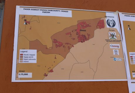 Maps of land in Ogago Parish, Pajule sub county, Pader district in North Uganda produced through use of GLTN land tools such as Social Tenure Domain Model (STDM) 
Photo: UN Habitat/Grace Kibunja