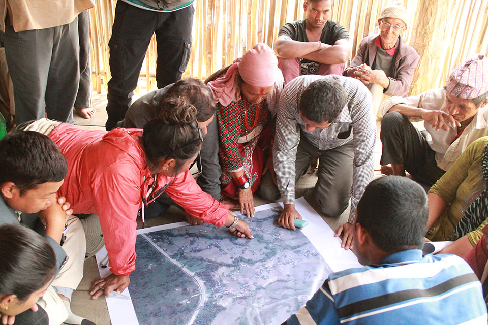 Community mapping is conducted in Nepal’s Belaka Municipality using STDM as part of project implementation. (Photo@Sabitri Puri/ CSRC)